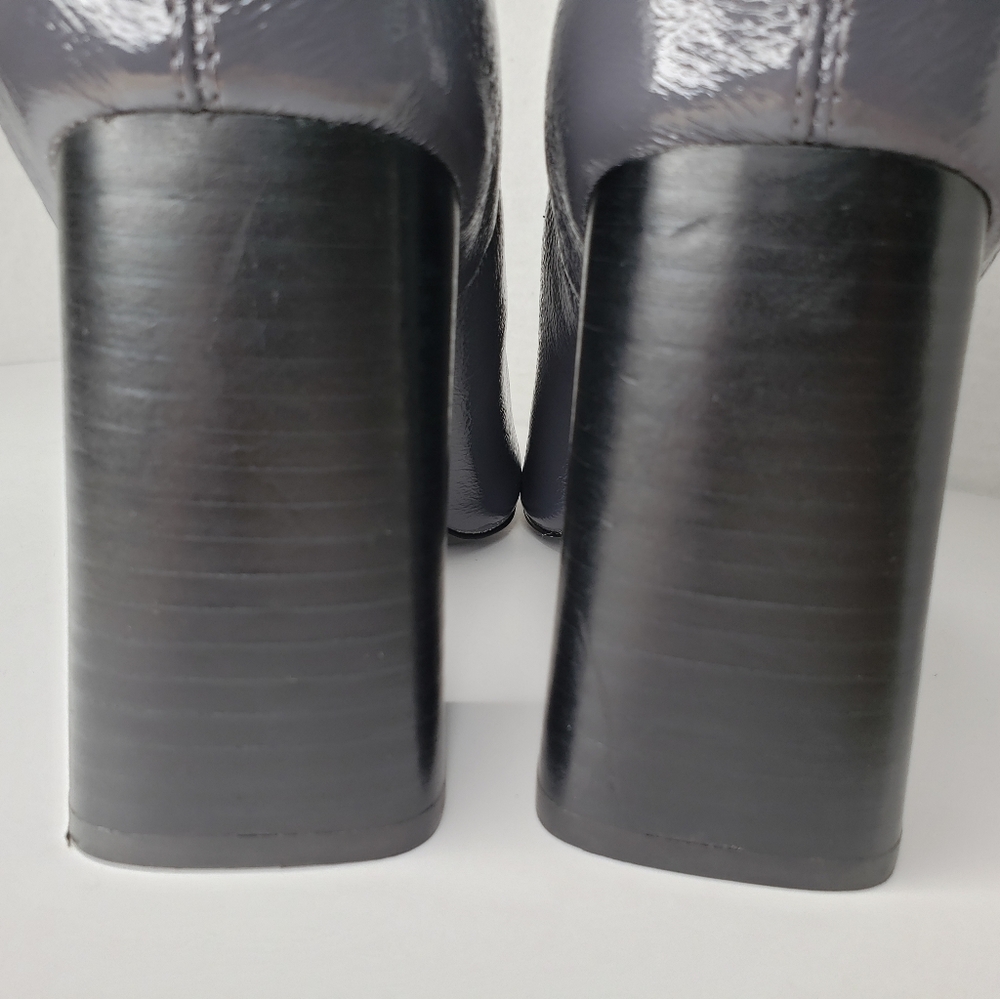 Topshop Faux Patent Leather Gray Pull on Booties Glam Boho Festive Sz 10.5 FLAW - Picture 10 of 11